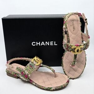 Chanel Multicolored Tweed Thong Sandals